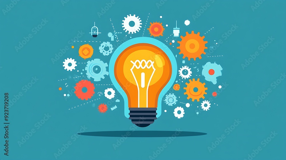 4. Light bulb with gears turning, ideas leading to growth, flat design illustration 4. Light bulb with gears turning, ideas leading to growth, flat design illustration