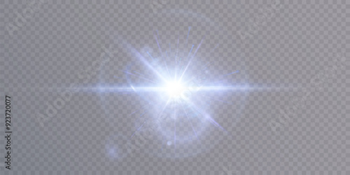 Abstract blue light rays PNG effect with glare and sparkles on transparent background. Vector 10 EPS