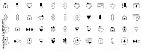 A Collection Of Menstruation Icons Web Header Banner Design Containing Period,Menstrual-Pad,Menstrual-Cup,Menstruation,Sanitary-Napkin Pictograms And Infographics Design Elements Vector Illustration