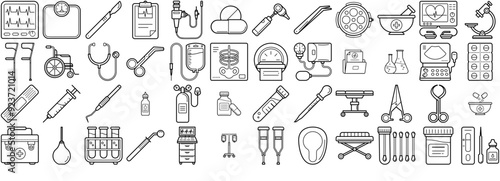 Set Of Medical Healthcare Isolated Silhouette Solid Icons With Medicine,Laboratory,Research,Operation,Examination Pictograms And Infographics Design Elements Vector Illustration