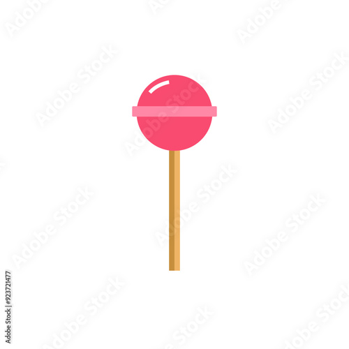 Lollipop vector illustration isolated on white background. Cartoon pink round popsicle on stick. Lolly candy sucker for kids. Vector clipart icon. Eps 10 design.