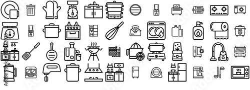 Mega Set Of Vector Kitchen Appliance Isolated Silhouette Solid Icons With Kitchenware,Restaurant,Kitchen,Appliance,Utensil Simple Black Style Symbol Sign For Apps And Website, Vector Illustration