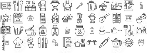 A Collection Of Kitchen And Cooking Vector Symbols Apps, Websites Ui Designs Suitable For Cooking,Food,Beverage,Baking,Kitchen Set Vector Flat Line Icons