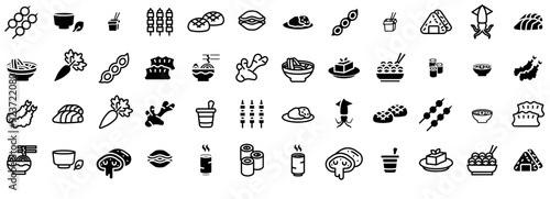 Set Of Japanese Food And Bevarage Icons Silhouette Vector Logo Design Containing Appetizer,Japanese,Snack,Ingredient,Cuisine Business Infographic Elements Logo Vector Illustration