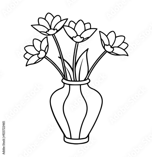 vase with flowers line art, outline, silhouette, black silhouette on white Background