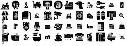 A Collection Of Hotel Icon Solid Style Icons Collection Isolated Silhouette Solid Icons Including Reception,Interior,Hotel,Furniture,Calendar Solid Icon Collection. Vector Illustration