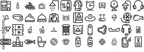 Mega Set Of Vector Hotel Bold Line Icons Vector Symbols Apps, Websites Ui Designs Suitable For Hotel,Restaurant,Service,Bathroom,Food Vector Icon Set Linear Pictogram Pack