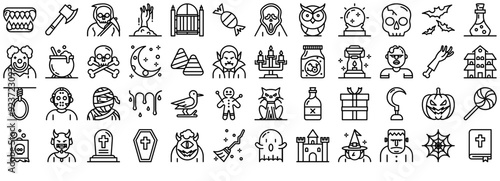 A Collection Of Hallowen Icons Web Header Banner Design Containing Evil,Pumpkin,Halloween,Horror,October Simple Black Style Symbol Sign For Apps And Website, Vector Illustration