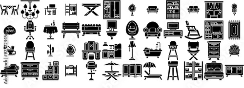 Set Of Linear Goofy Furniture Solid Icons Silhouette Vector Logo Design Containing Furniture,Cabinet,Seat,Interior,Sofa Vector Illustration Linear Pictogram Pack