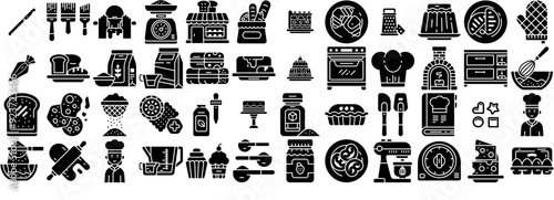 Set Of Linear Goofy Bakery Solid Icons Collection Isolated Silhouette Solid Icons Including Bakery,Sweet,Kitchenware,Dessert,Cake Vector Icon Set Linear Pictogram Pack