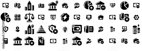 Set Of Linear Glyph Business And Finance Icons Web Header Banner Design Containing Business,Cash,Finance,Money,Office Vector Icons Illustration Collection