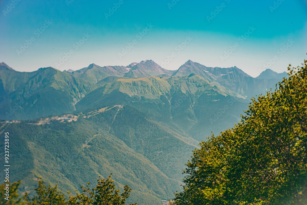Obraz premium Panorama with green mountain ranges