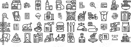 Mega Set Of Vector Food Delivery Isolated Silhouette Solid Icons With Restaurant,Food,Food-Delivery,Delivery,Order Solid Icon Collection. Vector Illustration