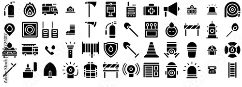 A Collection Of Firefighter Fill Vector Symbols Apps, Websites Ui Designs Suitable For Tools,Construction,Fire,Security,Emergency Set Vector Flat Line Icons