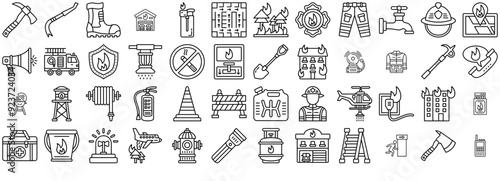 Set Of Firefighter Icons Web Header Banner Design Containing Firefighter,Protection,Safety,Fire,Rescue Vector Icons Illustration Collection