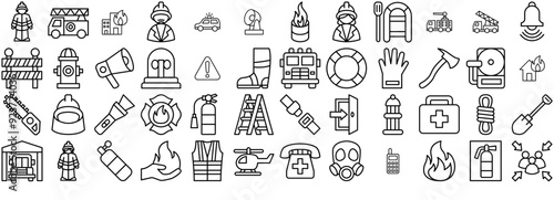Mega Set Of Vector Fire Department Fire Brigade Icons Web Header Banner Design Containing Safety,Firefighter,Fire-Truck,Fire,Vehicle Solid Icon Collection. Vector Illustration