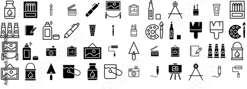 Mega Set Of Vector Fine Arts Vector Symbols Apps, Websites Ui Designs Suitable For Paint,Art,Ink,Fine-Art,Accessory Vector Icons Illustration Collection