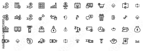 Set Of Financial Line Isolated Silhouette Solid Icons With Dollar,Money,Finance,Financial,Bank Infographic Simple Vector Illustration Logo