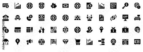 Set Of Linear Financial Vector Symbols Apps, Websites Ui Designs Suitable For Economy,Economic,Concept,Global,Business Vector Icon Set Linear Pictogram Pack