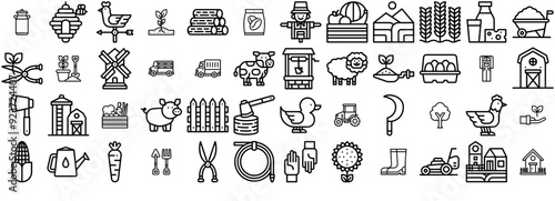 Set Of Farm Icons Web Header Banner Design Containing Farm,Plant,Tool,Gardening,Farming Simple Black Style Symbol Sign For Apps And Website, Vector Illustration