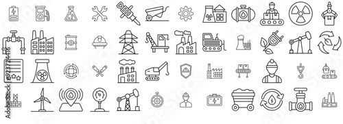 A Collection Of Factory Line Icons Web Header Banner Design Containing Construction,Industry,Factory,Building,Energy Infographic Simple Vector Illustration Logo