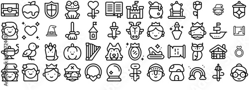 A Collection Of Fairytale Icons Silhouette Vector Logo Design Containing Fairytale,Fairy-Tale,Legend,Fantasy,Miscellaneous Simple Black Style Symbol Sign For Apps And Website, Vector Illustration