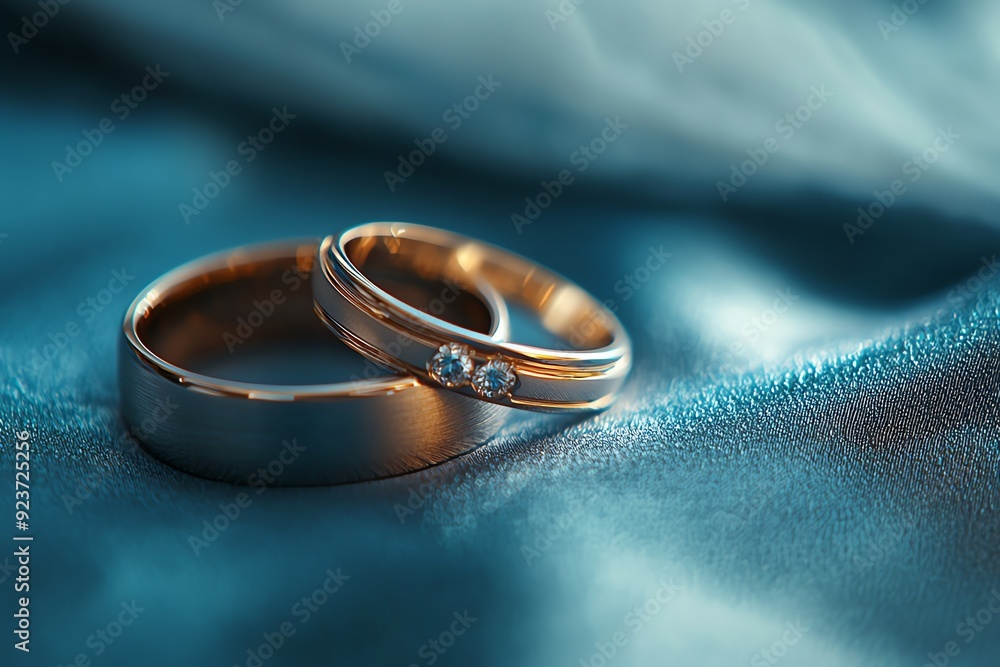 Elegant wedding rings resting on satin fabric, symbolizing love and commitment in a beautiful and timeless presentation. Elegant wedding rings resting on satin fabric, symbolizing love and commitment in a beautiful and timeless presentation.