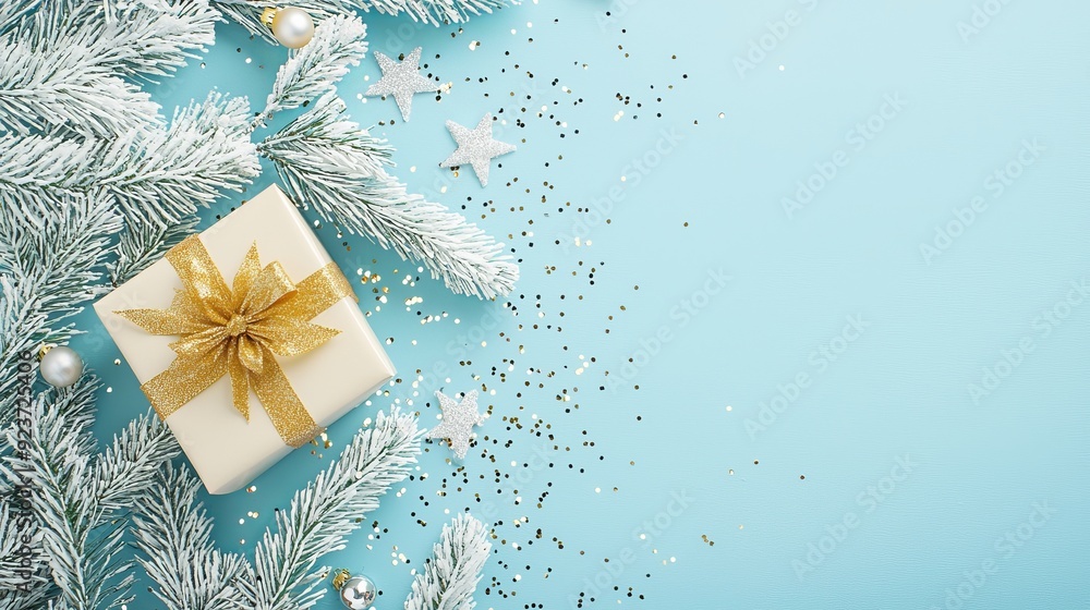 Happy Holidays greeting card, frame, banner. Happy New Year. White ornaments, silver and gold gifts on black background. Winter holiday theme. With flat lay. Happy Holidays greeting card, frame, banner. Happy New Year. White ornaments, silver and gold gifts on black background. Winter holiday theme. With flat lay.