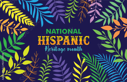 heritage month. Vector web banner, poster, card for social media and networks. Greeting with national Hispanic heritage month text, pattern, background	