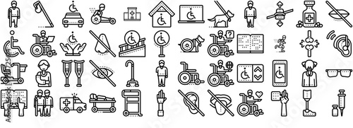 Mega Set Of Vector Disability Icons Web Header Banner Design Containing Accessible,Disability,Disabled,Wheelchair,Handicap Business Infographic Elements Logo Vector Illustration