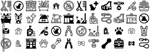 Set Of Dogs Vector Symbols Apps, Websites Ui Designs Suitable For Pet,Dog,Clean,Puppy,Animal Outline Icons Collection. Simple Vector Illustration