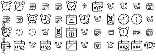 A Collection Of Date And Time Isolated Silhouette Solid Icons With Time,Clock,Date,Schedule,Calendar Simple Black Style Symbol Sign For Apps And Website, Vector Illustration