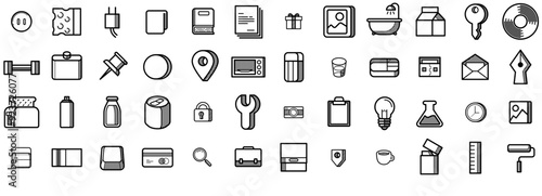 Set Of Daily Objects Icons Silhouette Vector Logo Design Containing Tool,Photo,Drink,Paint Business Infographic Elements Logo Vector Illustration