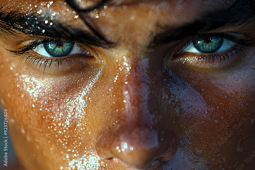 A close-up of an athlete's face, showing determination and focus A close-up of an athlete's face, showing determination and focus