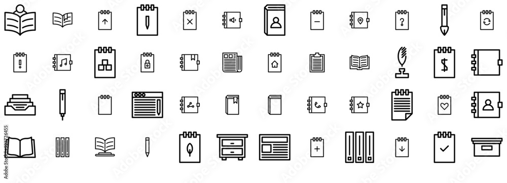 A Collection Of Content Line Icons Silhouette Vector Logo Design Containing Archive,Book,Note,Notes,Content Outline Icons Collection. Simple Vector Illustration A Collection Of Content Line Icons Silhouette Vector Logo Design Containing Archive,Book,Note,Notes,Content Outline Icons Collection. Simple Vector Illustration