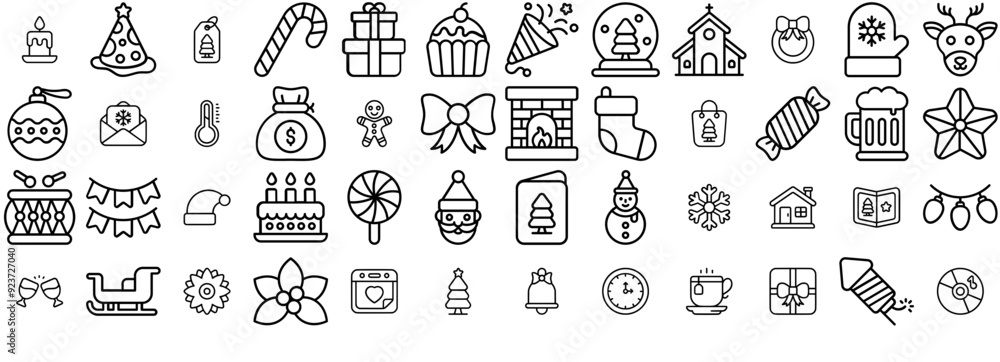 Set Of Christmas Line Icons Web Header Banner Design Containing Christmas,Winter,Decoration,Celebration,Gift Stroke Icon Collection. Vector Illustration Set Of Christmas Line Icons Web Header Banner Design Containing Christmas,Winter,Decoration,Celebration,Gift Stroke Icon Collection. Vector Illustration