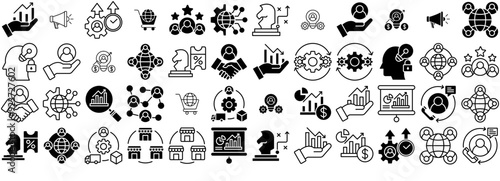 Set Of Business Icons Web Header Banner Design Containing Vision,Supply-Chain,Brand-Recognition,Production,Logistics Set Vector Flat Line Icons