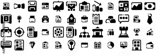 Set Of Linear Business Company Glyph Icons Silhouette Vector Logo Design Containing Statistics,Money,Finance,Business,Business-And-Finance Stroke Icon Collection. Vector Illustration