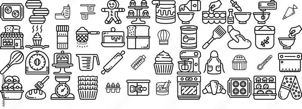 Set Of Linear Baking Outline Icons Collection Isolated Silhouette Solid Icons Including Food,Cooking,Chef,Utensil,Baking Set Vector Flat Line Icons Set Of Linear Baking Outline Icons Collection Isolated Silhouette Solid Icons Including Food,Cooking,Chef,Utensil,Baking Set Vector Flat Line Icons