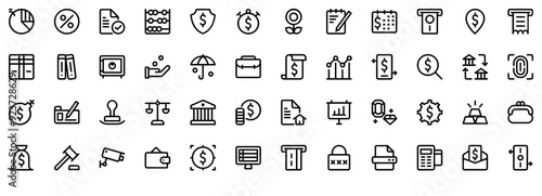 Set Of Linear Banking Vector Symbols Apps, Websites Ui Designs Suitable For Bank,Cash,Usd,Dollar,Money Solid Icon Collection. Vector Illustration