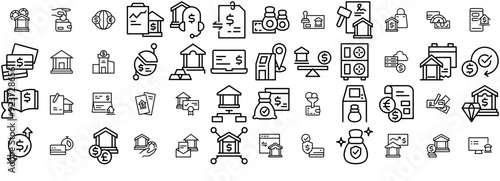 Mega Set Of Vector Bank Icons Web Header Banner Design Containing Bank,Money,Business,Finance,Building Simple Black Style Symbol Sign For Apps And Website, Vector Illustration