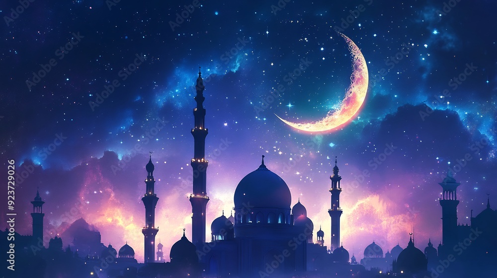 Ramadan Kareem background.Crescent moon at a top Ramadan Kareem background.Crescent moon at a top