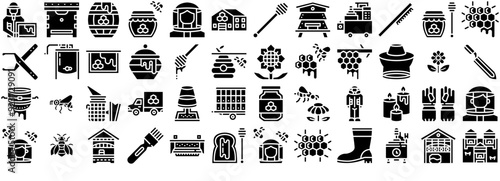 Set Of Linear Apiary Solid Isolated Silhouette Solid Icons With Nature,Tool,Honey,Apiary,Beekeeping Vector Icons Illustration Collection