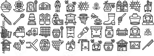 Mega Set Of Vector Apiary Icons Collection Isolated Silhouette Solid Icons Including Nature,Beekeeping,Honey,Apiary,Tool Stroke Icon Collection. Vector Illustration