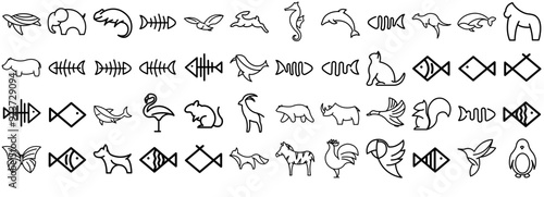 Set Of Animal Isolated Silhouette Solid Icons With Sea,Animal,Fauna,Fish,Animals Vector Icons Illustration Collection