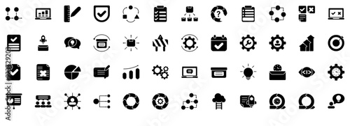 Set Of Linear Agile Methodology Vector Symbols Apps, Websites Ui Designs Suitable For Strategy,Development,Work-Flow,Business,Planning Outline Icons Collection. Simple Vector Illustration