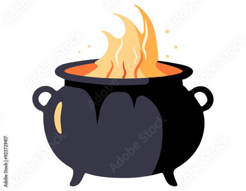 Witches cauldron with flames - vector illustration. Element for halloween in cartoon style.