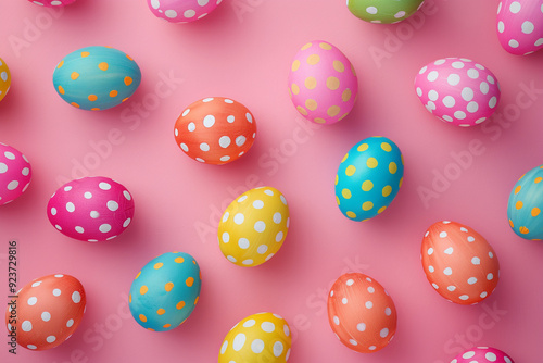 Colorful Easter Eggs on Pink Background