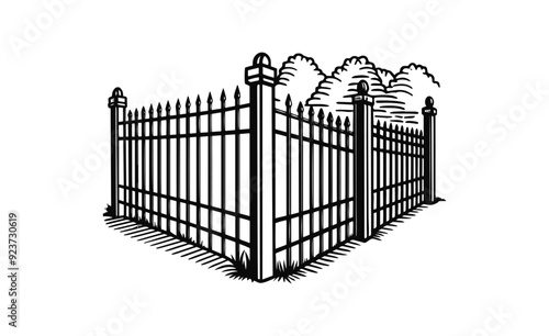 fence silhouette. black wooden fence vector illustration