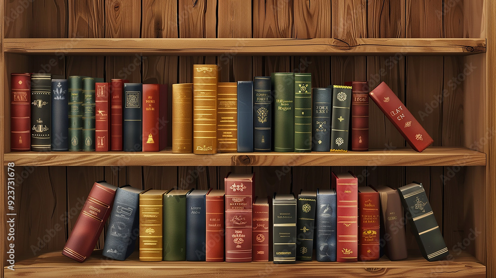 Naklejka premium Elegant Decorative Bookshelf with Assorted Classic Books